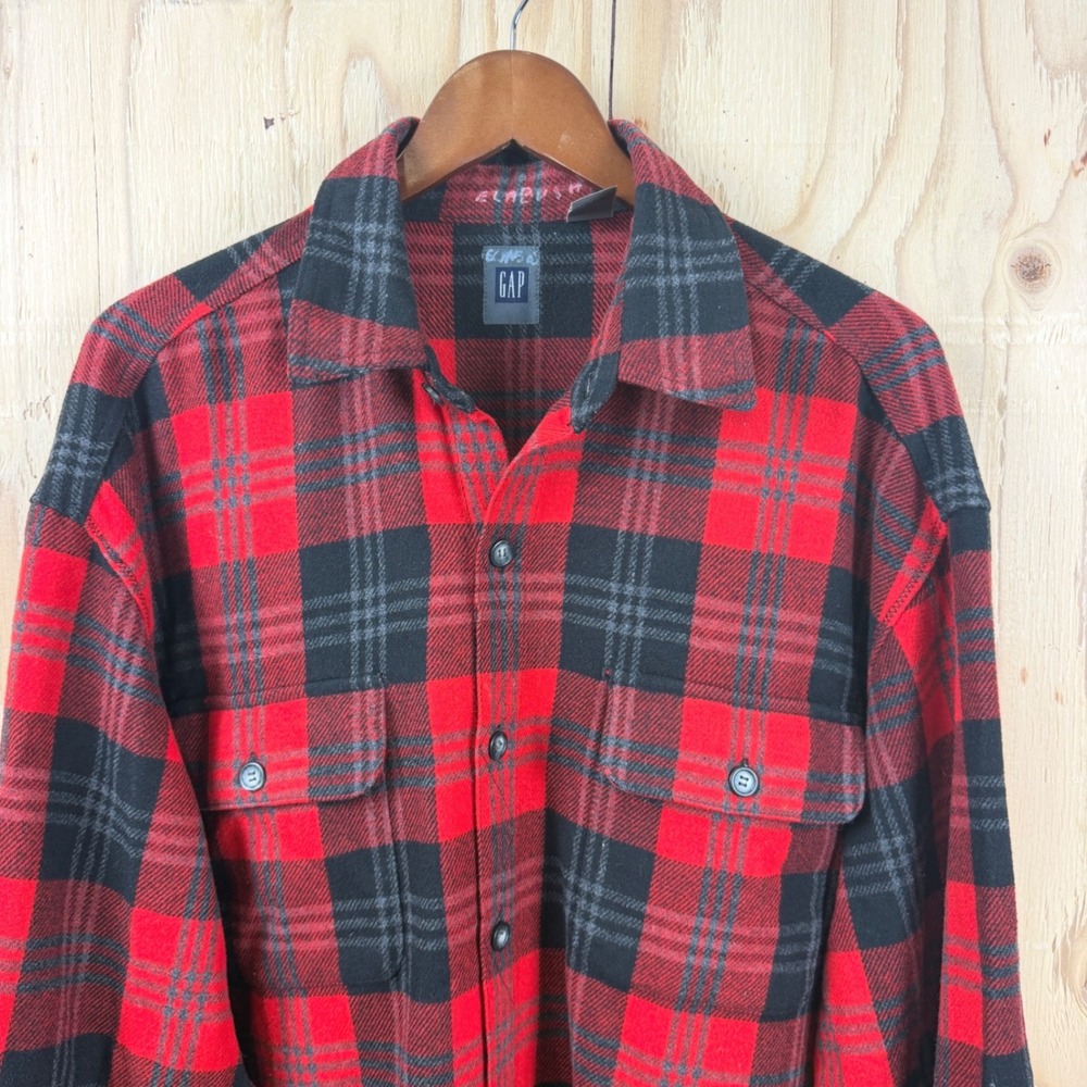 Gap Wool Blend Flannel Shirt Mens L Red 90's Vintage Wool Blend Buffalo Plaid
